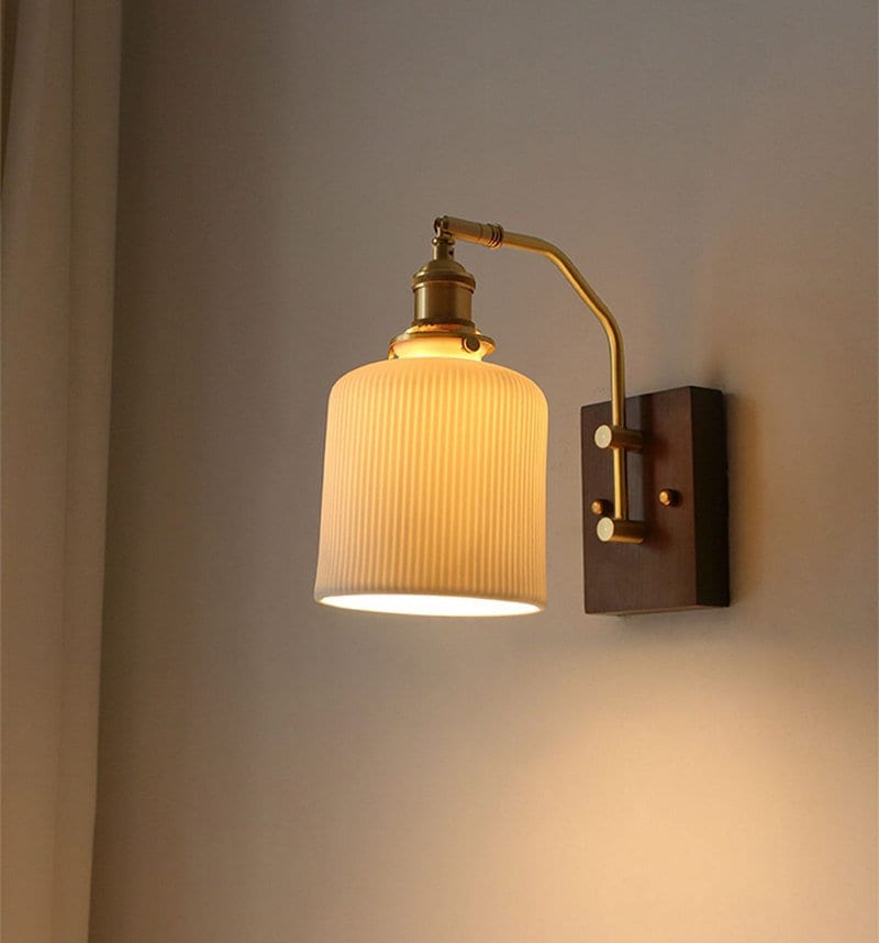 Aveline | Vintage Ceramic LED Wall Light With Black Walnut Wood Fixture | Knesse