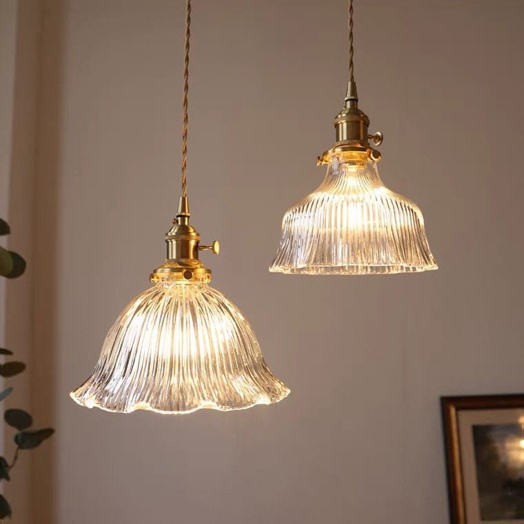 Montfleur French Vintage Fluted Glass Flower Pendant Light With LED Bulb Included | Knesse