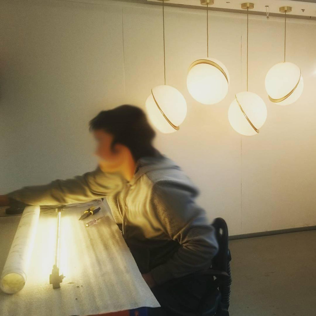 Nyara Moon-Curve Pendant Light With Acrylic And Brass | Snurv