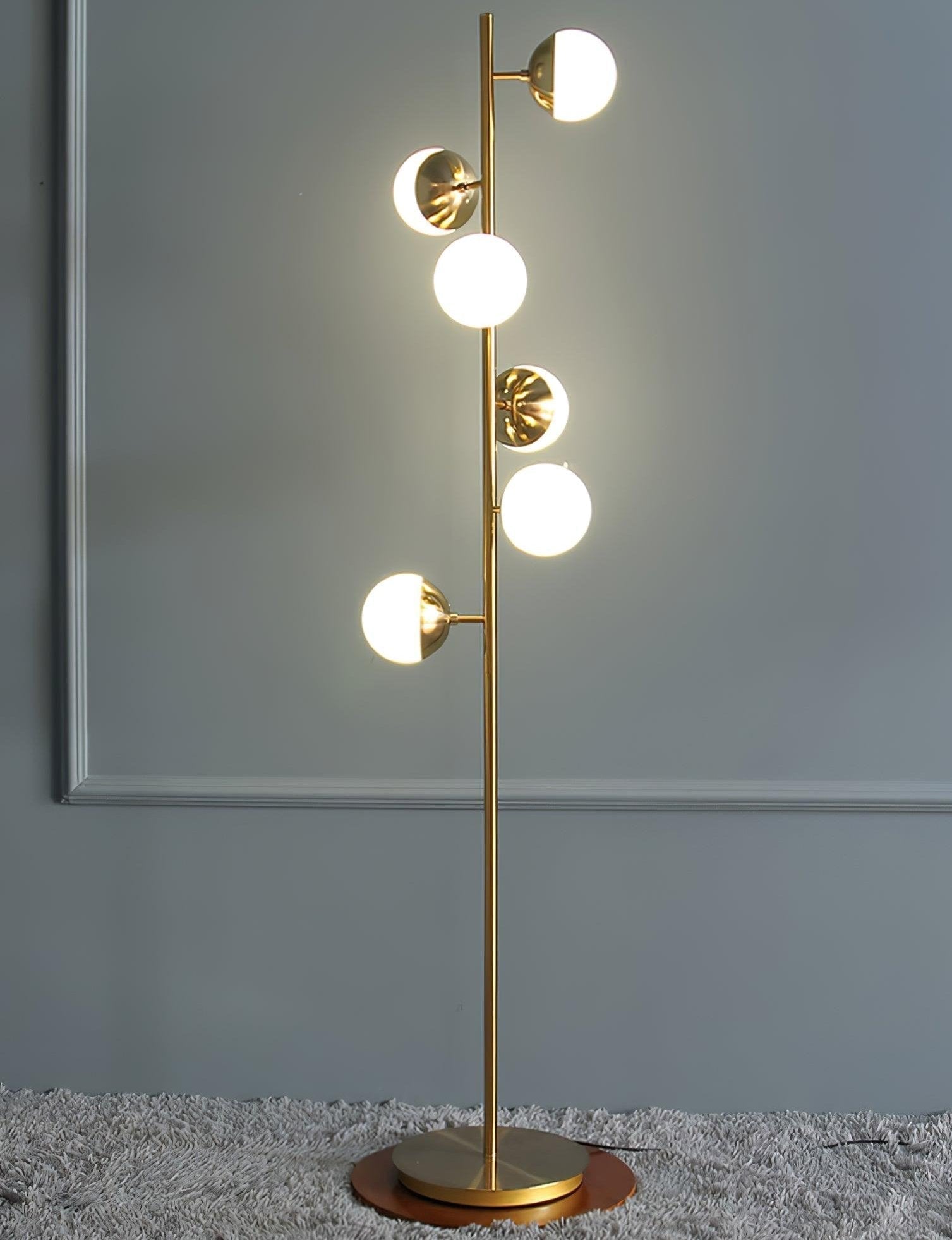 Elara LED Boom Lamp With Glass Orbs On Golden Pole | Snurv