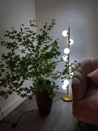 Elara LED Boom Lamp With Glass Orbs On Golden Pole | Snurv