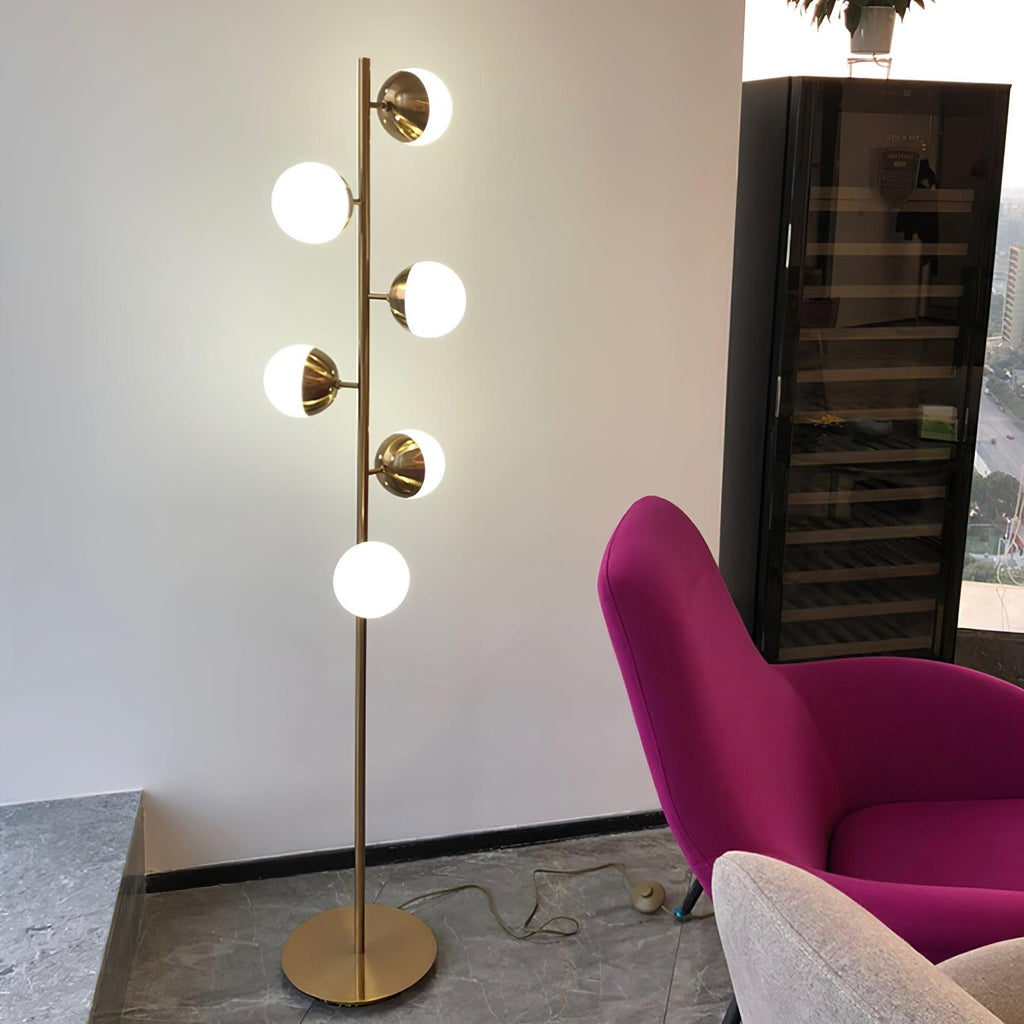 Elara LED Boom Lamp With Glass Orbs On Golden Pole | Snurv