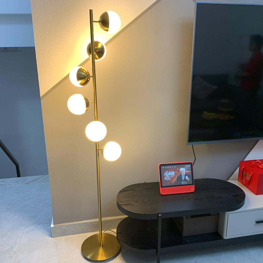 Elara LED Boom Lamp With Glass Orbs On Golden Pole | Snurv