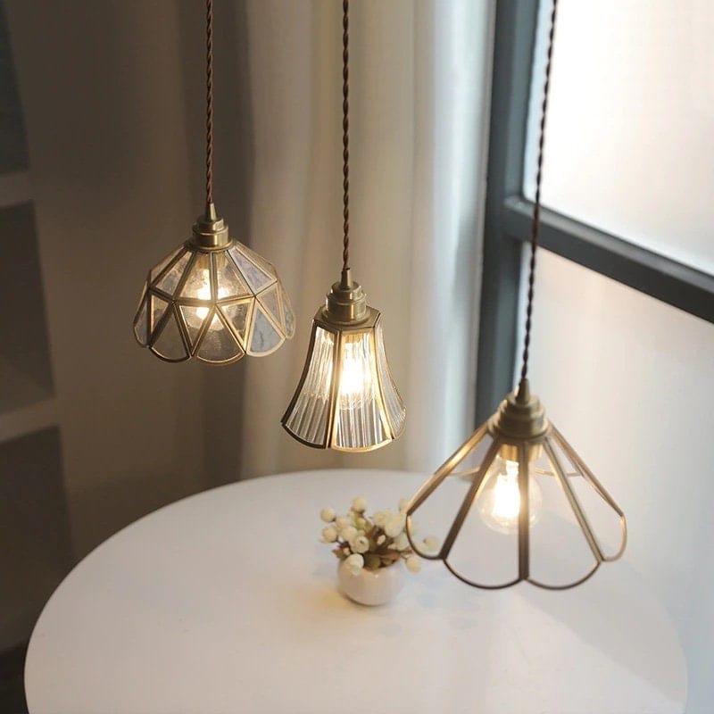 Mirelle Glass Blossom LED Pendant Lamp With Brass Frame, Vintage Style, Bulb Included | Knesse
