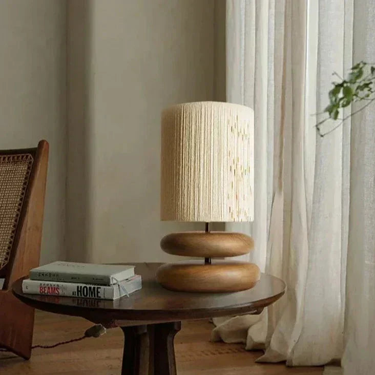 Nova Walnut Bedside Table Lamp With Soft Fabric Shade