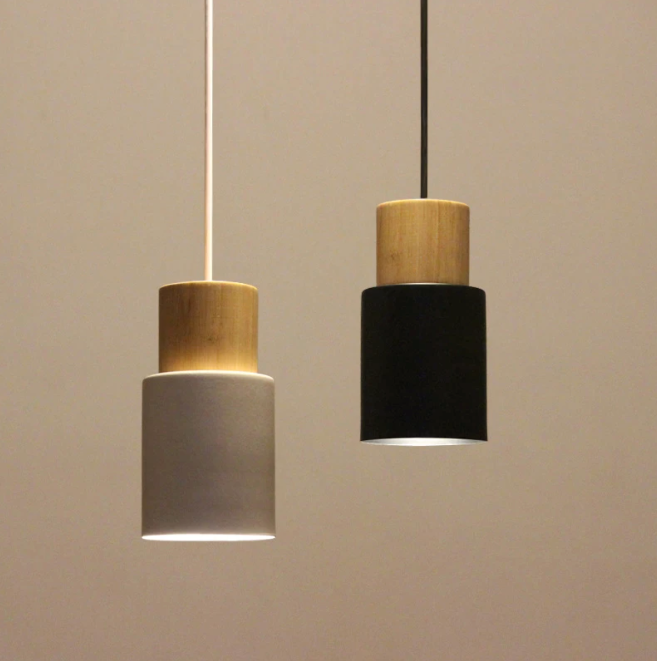 Marlen | Wood and Metal Cylindrical Pendant Light | Knesse