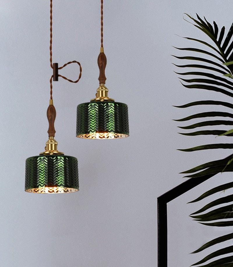 Liora | Glossy Green Glass Cylindrical Pendant Light in Art Deco Style, LED Bulb Included | Knesse
