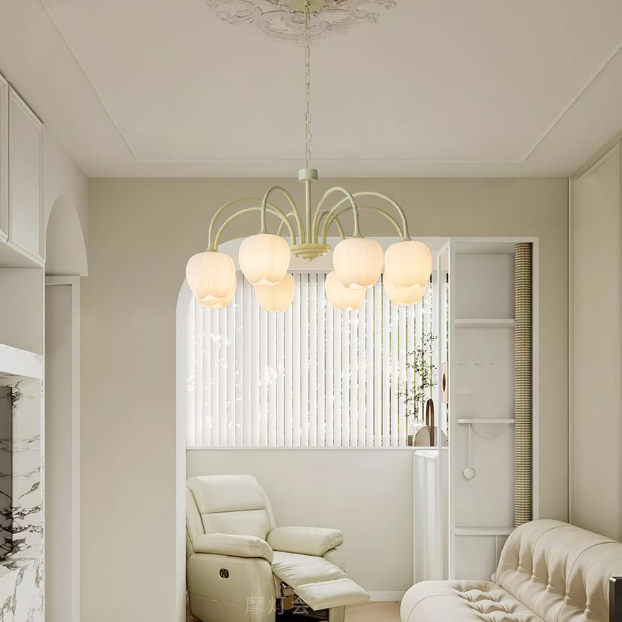 Aurelo Tulip-Inspired Matcha Chandelier In Calm Tones | Snurv