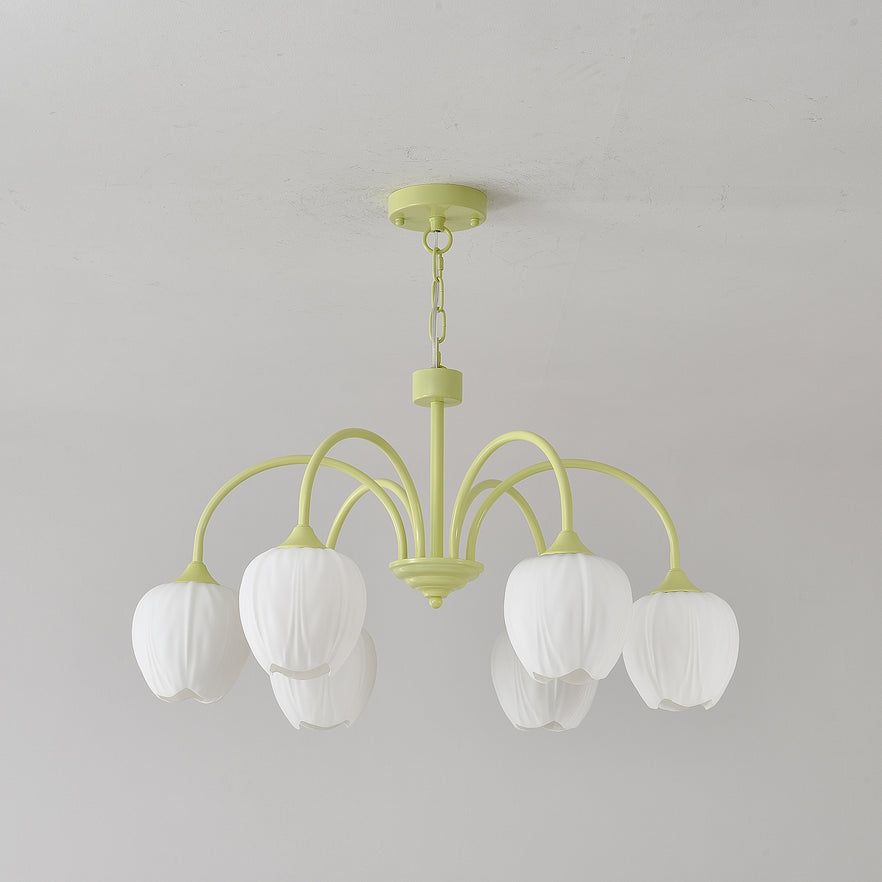 Aurelo Tulip-Inspired Matcha Chandelier In Calm Tones | Snurv