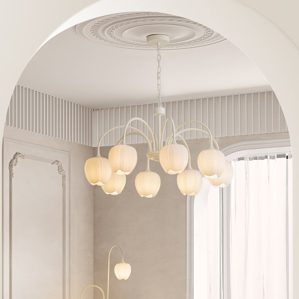 Aurelo Tulip-Inspired Matcha Chandelier In Calm Tones | Snurv