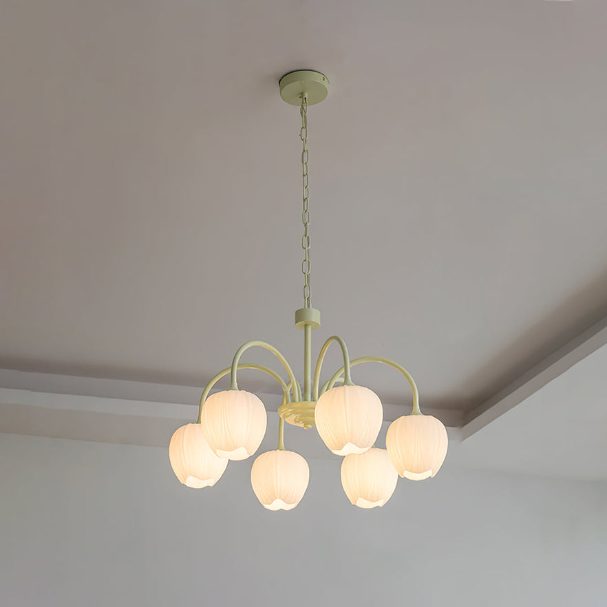 Aurelo Tulip-Inspired Matcha Chandelier In Calm Tones | Snurv