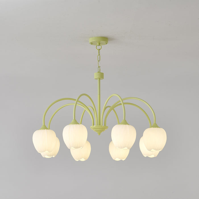 Aurelo Tulip-Inspired Matcha Chandelier In Calm Tones | Snurv