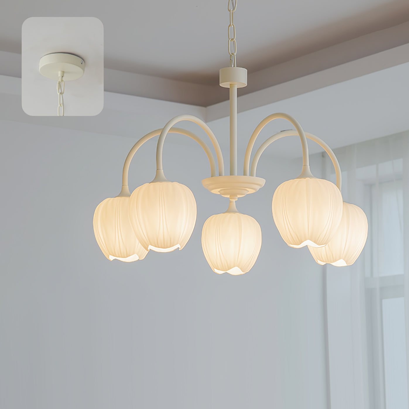 Aurelo Tulip-Inspired Matcha Chandelier In Calm Tones | Snurv