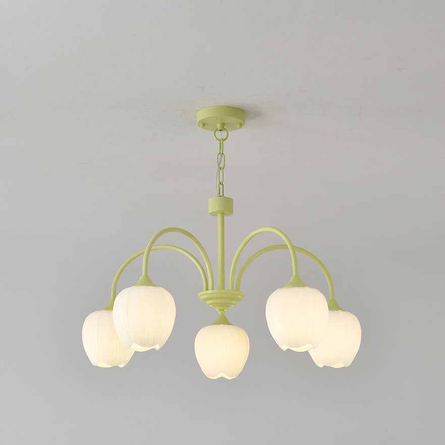 Aurelo Tulip-Inspired Matcha Chandelier In Calm Tones | Snurv