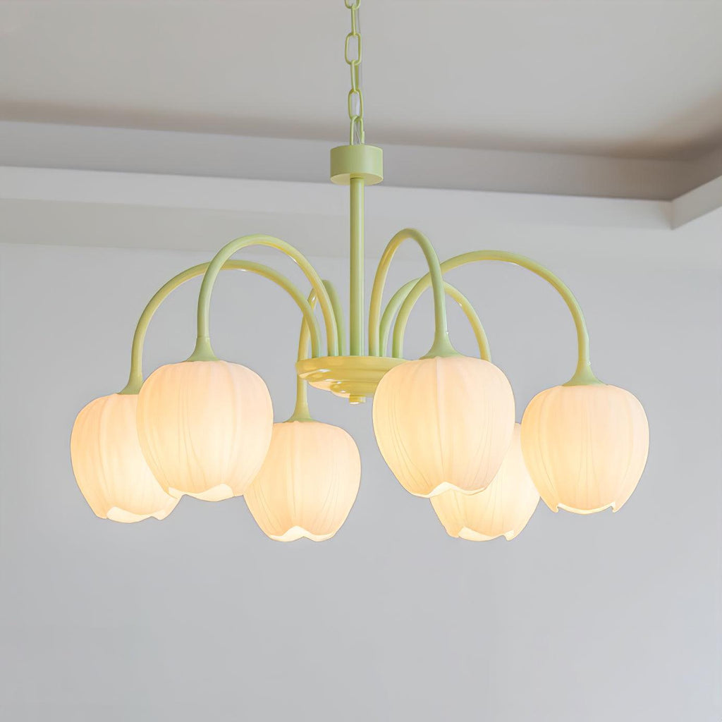 Aurelo Tulip-Inspired Matcha Chandelier In Calm Tones | Snurv