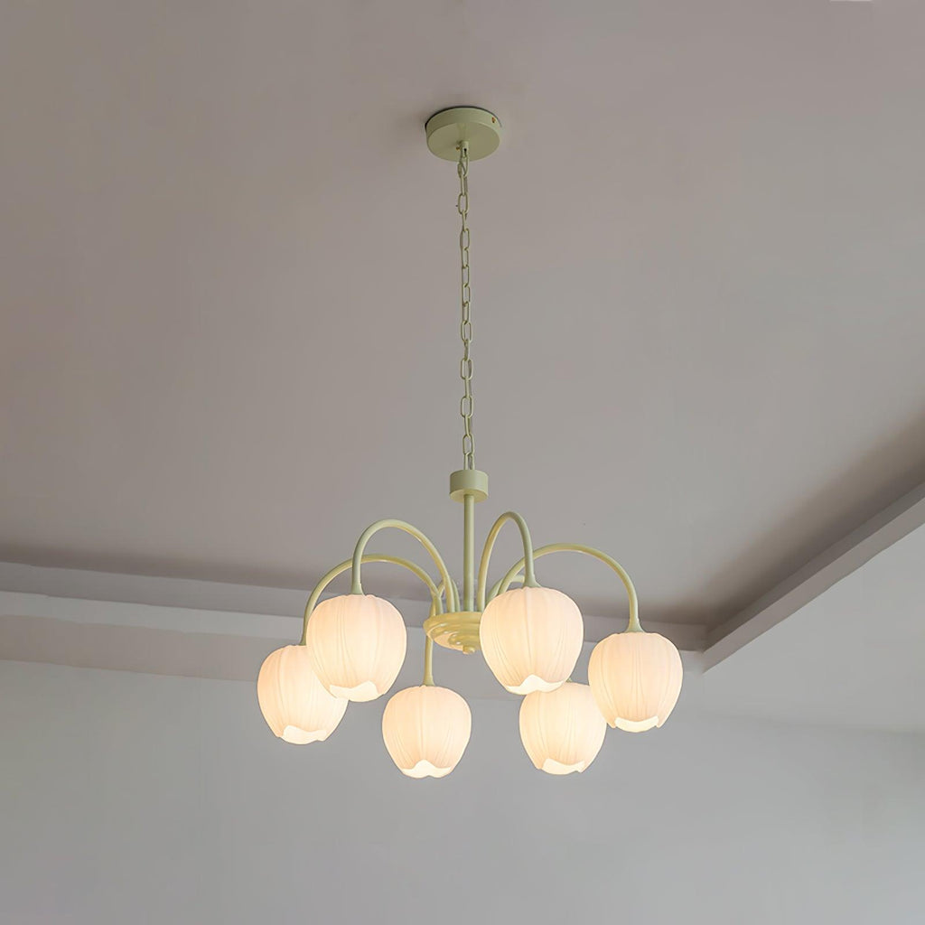 Aurelo Tulip-Inspired Matcha Chandelier In Calm Tones | Snurv