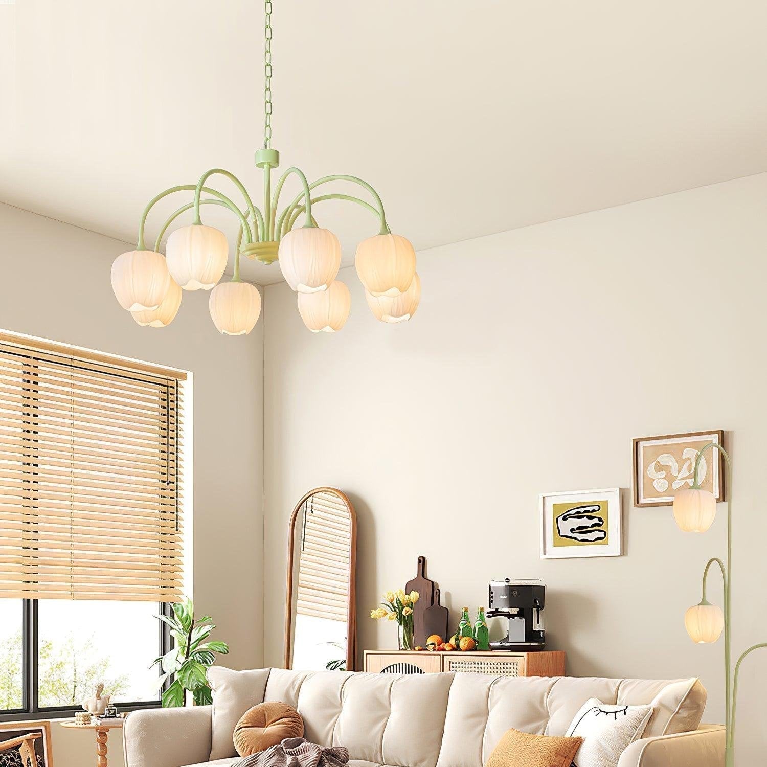Aurelo Tulip-Inspired Matcha Chandelier In Calm Tones | Snurv