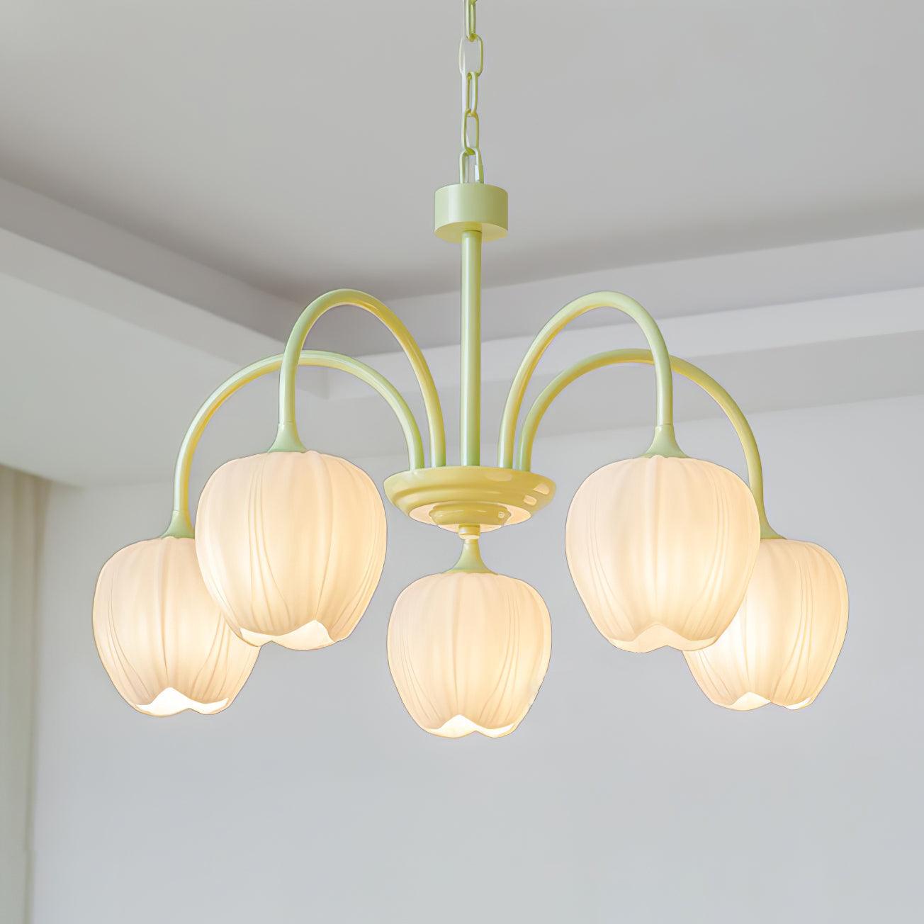 Aurelo Tulip-Inspired Matcha Chandelier In Calm Tones | Snurv
