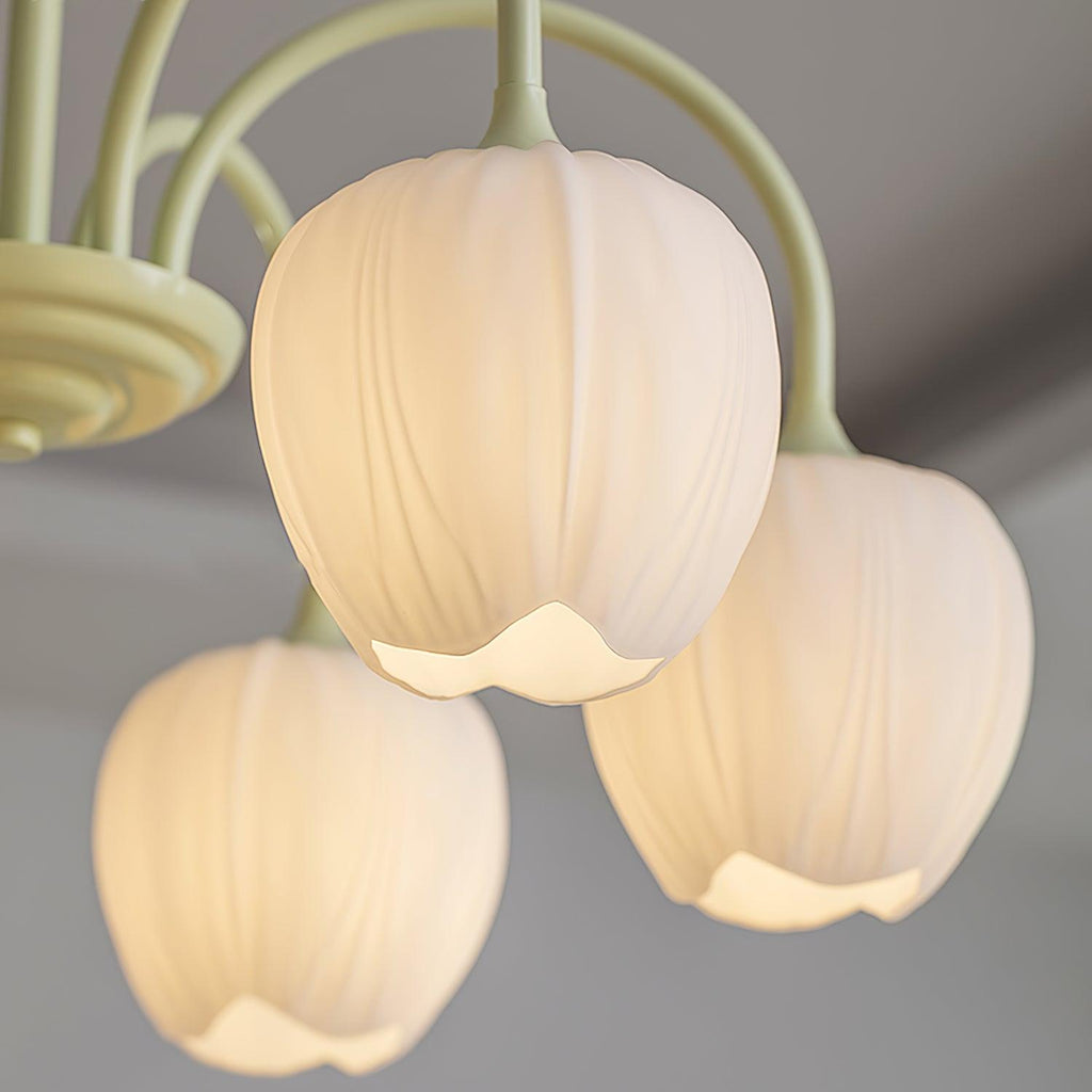 Aurelo Tulip-Inspired Matcha Chandelier In Calm Tones | Snurv
