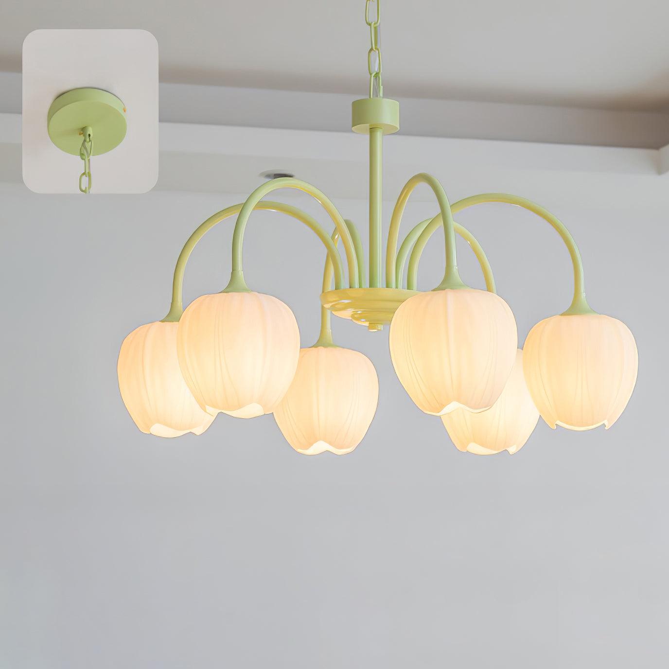 Aurelo Tulip-Inspired Matcha Chandelier In Calm Tones | Snurv