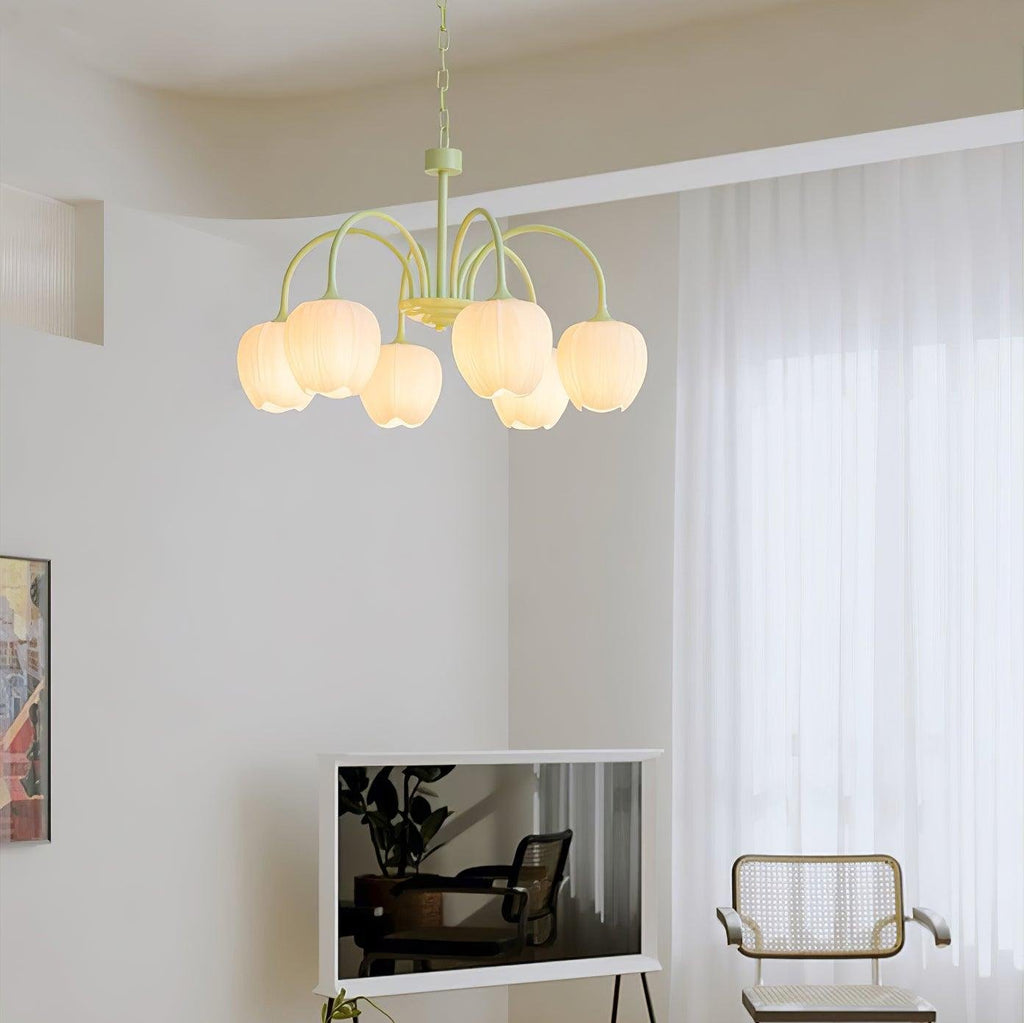 Aurelo Tulip-Inspired Matcha Chandelier In Calm Tones | Snurv