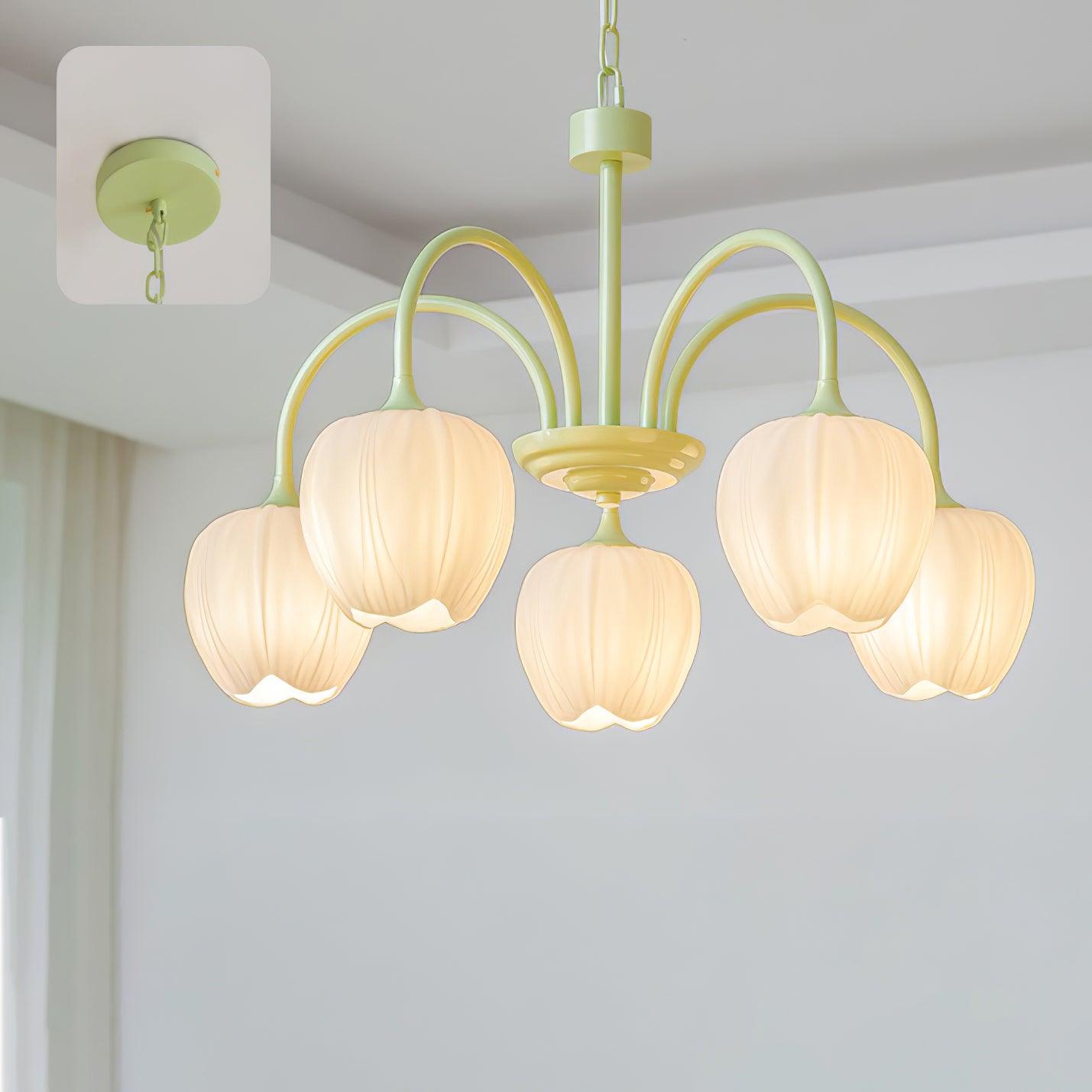 Aurelo Tulip-Inspired Matcha Chandelier In Calm Tones | Snurv