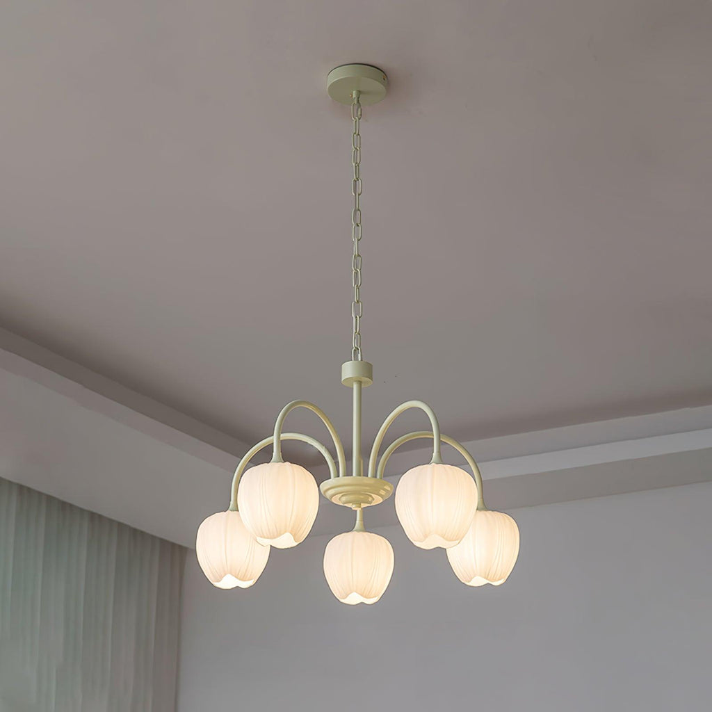 Aurelo Tulip-Inspired Matcha Chandelier In Calm Tones | Snurv