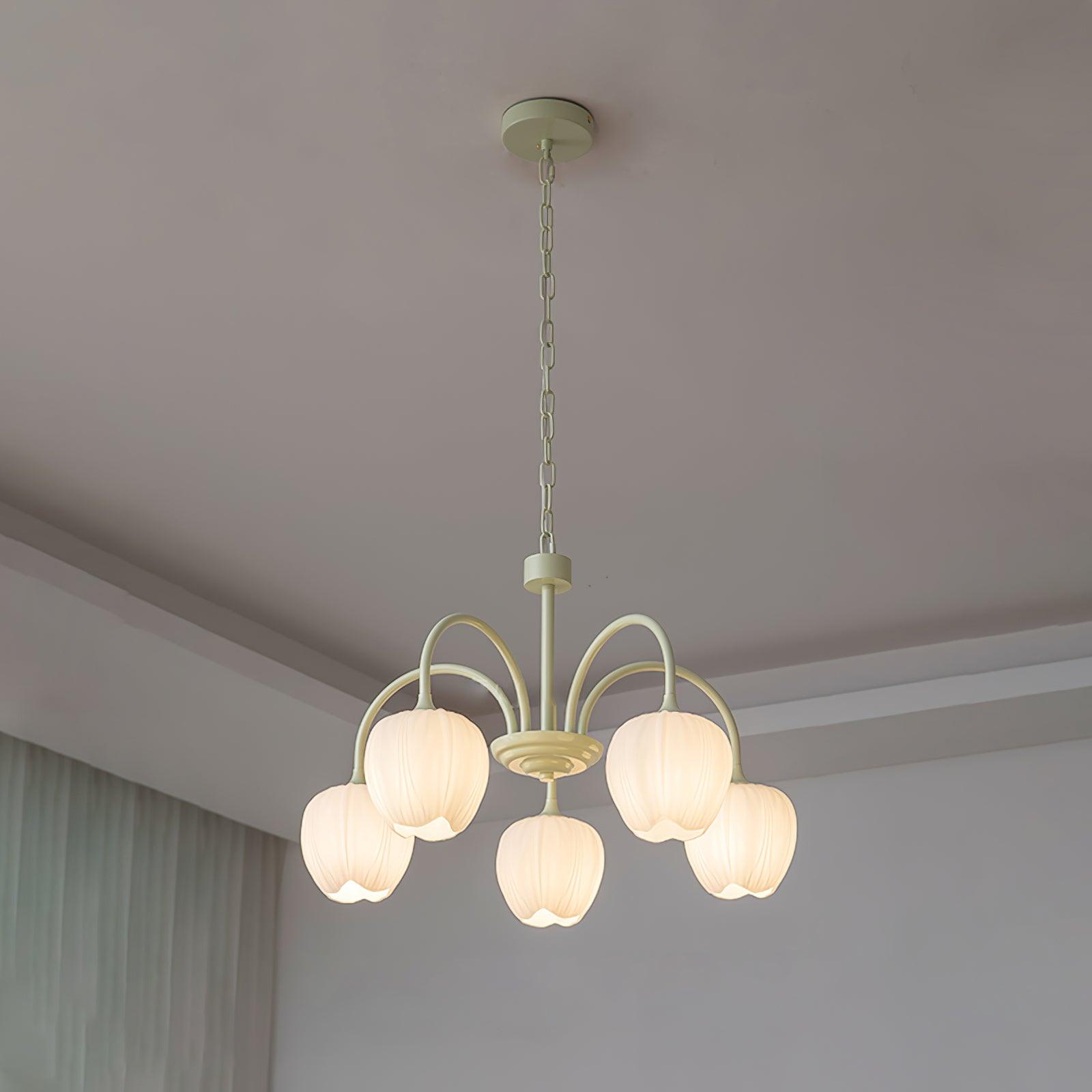 Aurelo Tulip-Inspired Matcha Chandelier In Calm Tones | Snurv