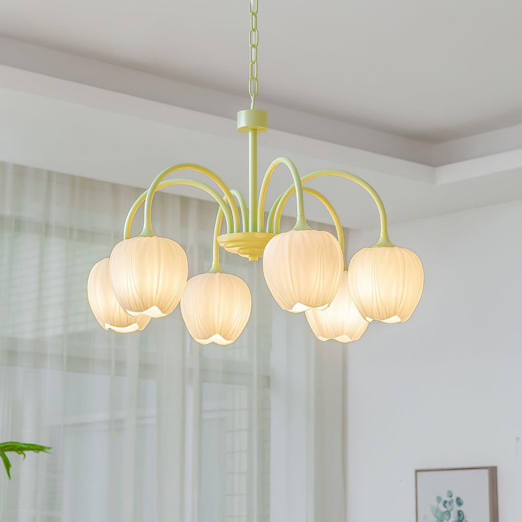 Aurelo Tulip-Inspired Matcha Chandelier In Calm Tones | Snurv
