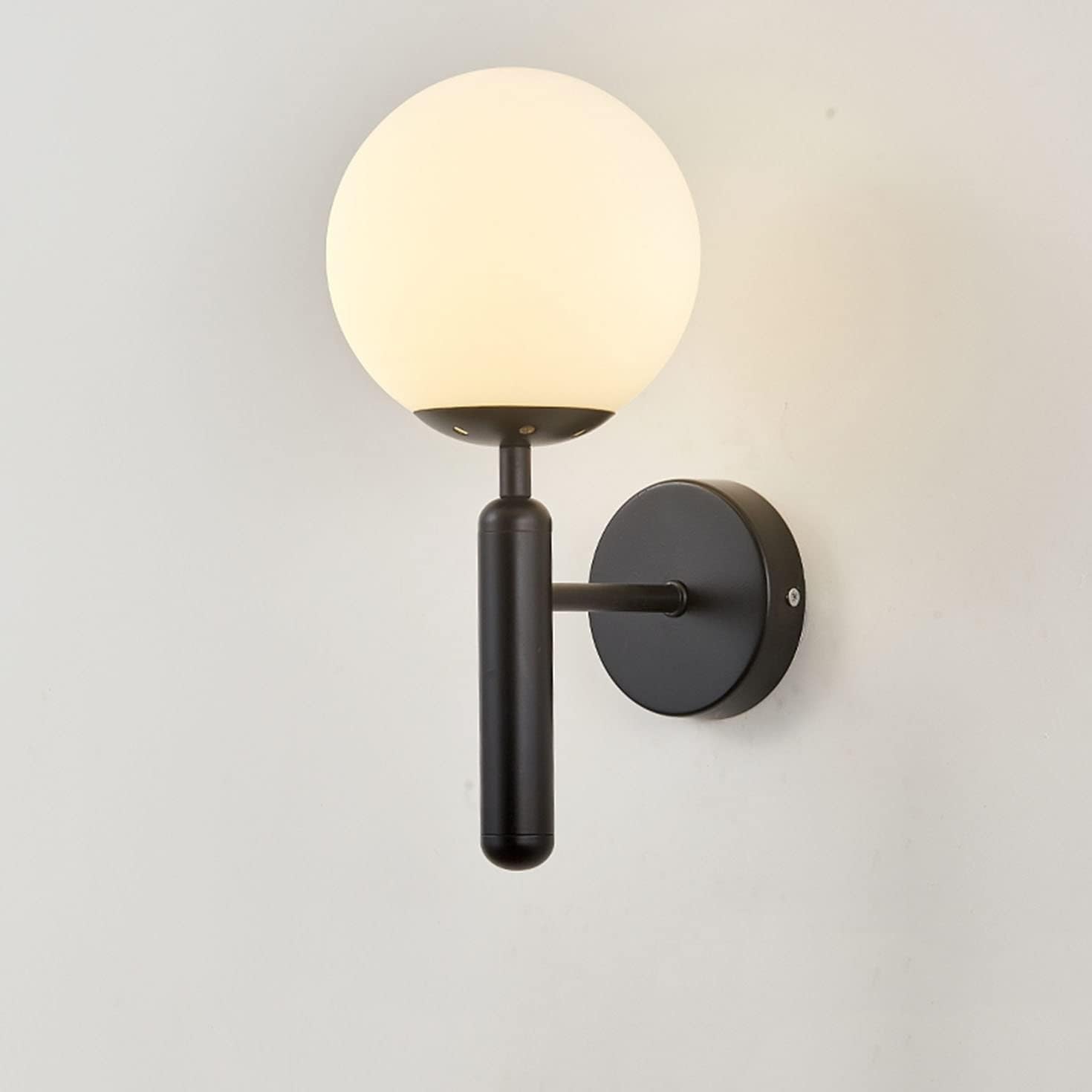 Kestrel Upright Milky Glass Ball LED Wall Sconce in Brushed Brass Finish, Mid-Century Modern Style | Knesse