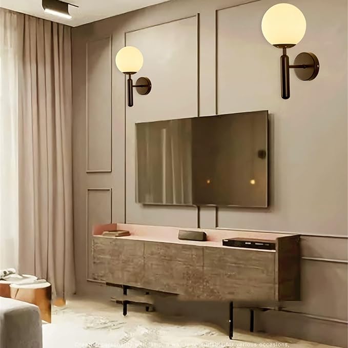 Kestrel Upright Milky Glass Ball LED Wall Sconce in Brushed Brass Finish, Mid-Century Modern Style | Knesse