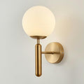 Kestrel Upright Milky Glass Ball LED Wall Sconce in Brushed Brass Finish, Mid-Century Modern Style | Knesse