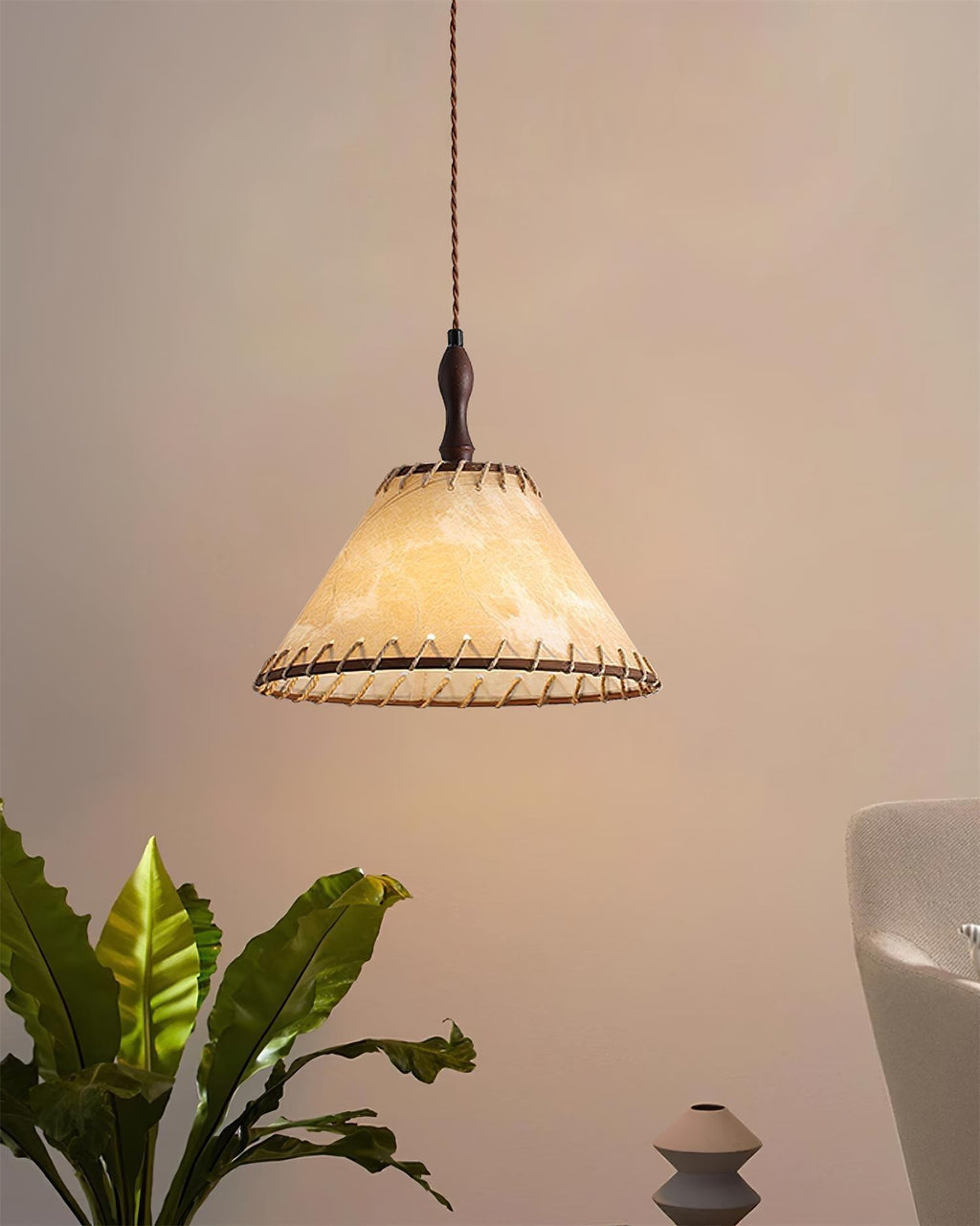SylvaLume Wood Pendant Lamp With Fabric Accent And Warm Glow | Snurv