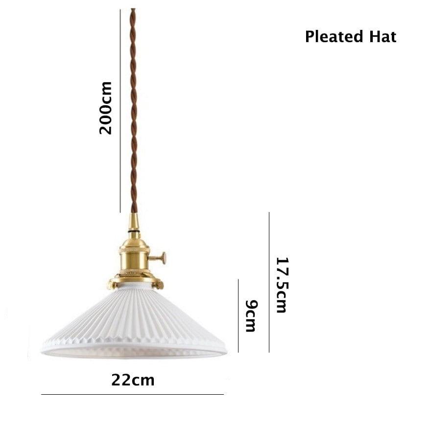Kiyomi | Pleated Hat-Shaped Japanese Ceramic Pendant Lamp With LED Bulb Included | Knesse