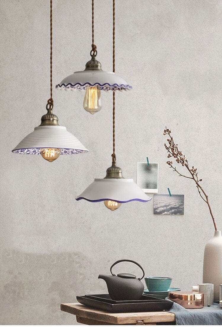 Lisboa LED Pendant Light, Ceramic Plate in Portuguese Tile Style, Bulb Included | Knesse