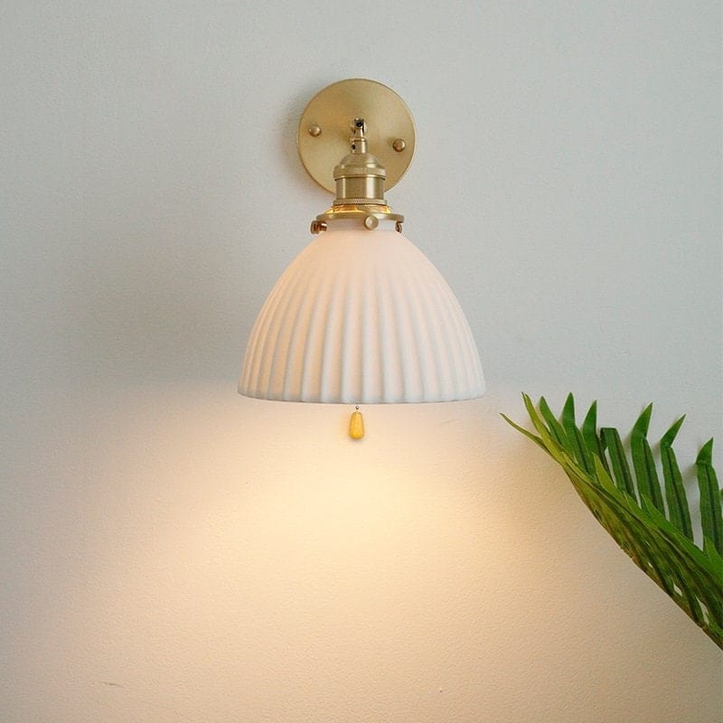 Handmade Ceramic Wall Sconce in Pleated Cup Design, Bulb Included | Knesse