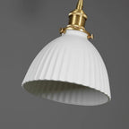 Kazumi | Ribbed Ceramic LED Pendant Light in Japanese Pleated Cup Shape, Bulb Included | Knesse