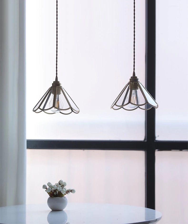 Mirelle Glass Blossom LED Pendant Lamp With Brass Frame, Vintage Style, Bulb Included | Knesse