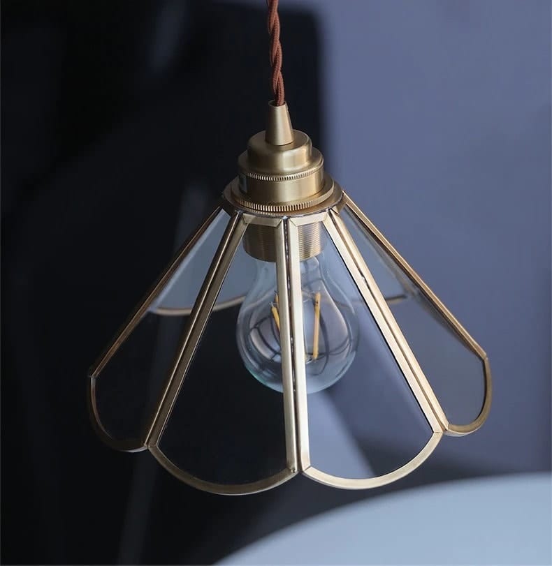 Mirelle Glass Blossom LED Pendant Lamp With Brass Frame, Vintage Style, Bulb Included | Knesse