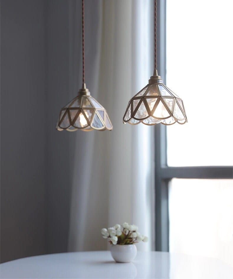 Mirelle Glass Blossom LED Pendant Lamp With Brass Frame, Vintage Style, Bulb Included | Knesse