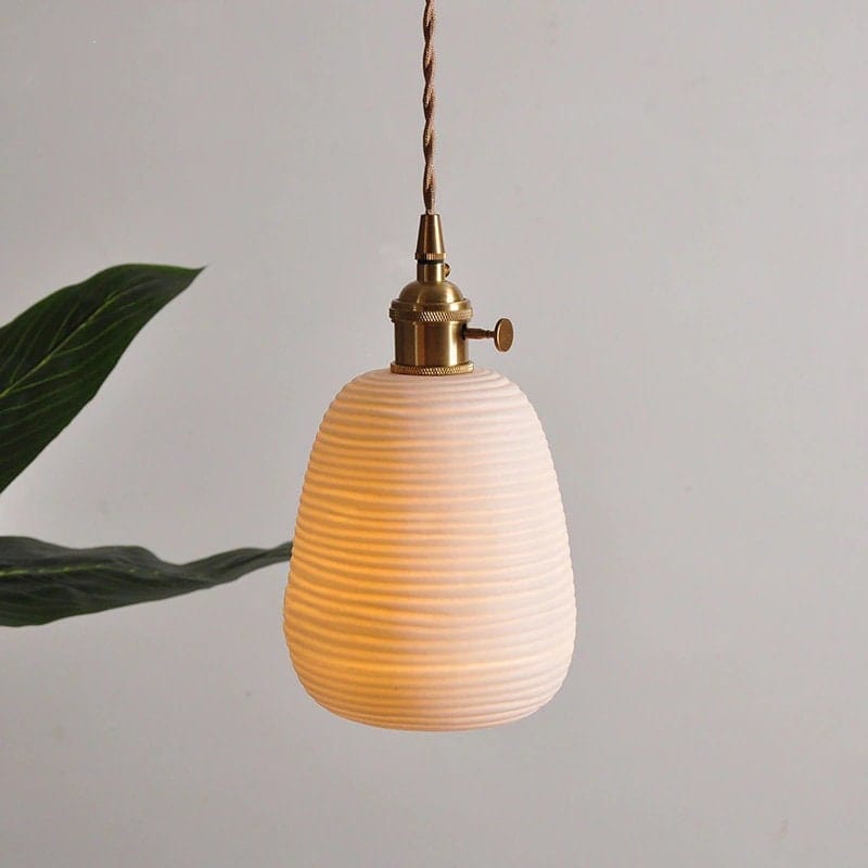 Japanese Lantern-Inspired Ribbed Ceramic LED Pendant Light - Bulb Included | Knesse