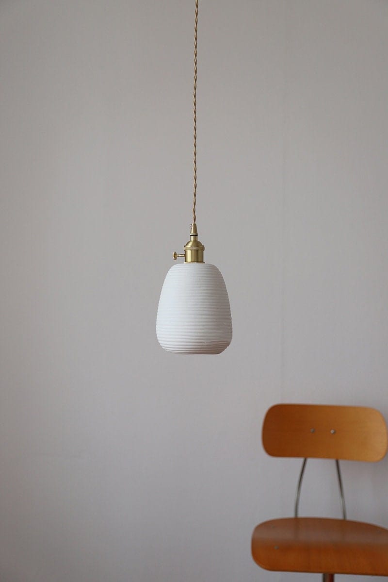 Japanese Lantern-Inspired Ribbed Ceramic LED Pendant Light - Bulb Included | Knesse