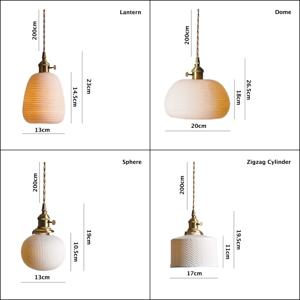 Hanaori | Japanese-Style Ribbed Ceramic Cylinder Pendant Light with LED Bulb Included | Knesse