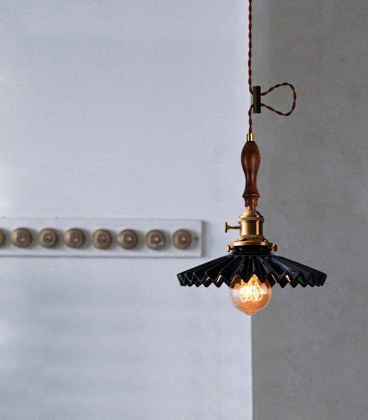 Liora | Art Deco Pleated Tutu Pendant LED Light in Glazed Ceramic - Bulb Included | Knesse