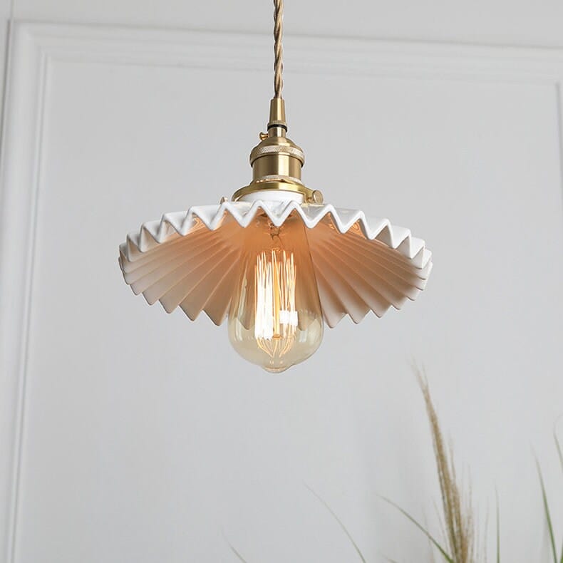Liora | Art Deco Pleated Tutu Pendant LED Light in Glazed Ceramic - Bulb Included | Knesse