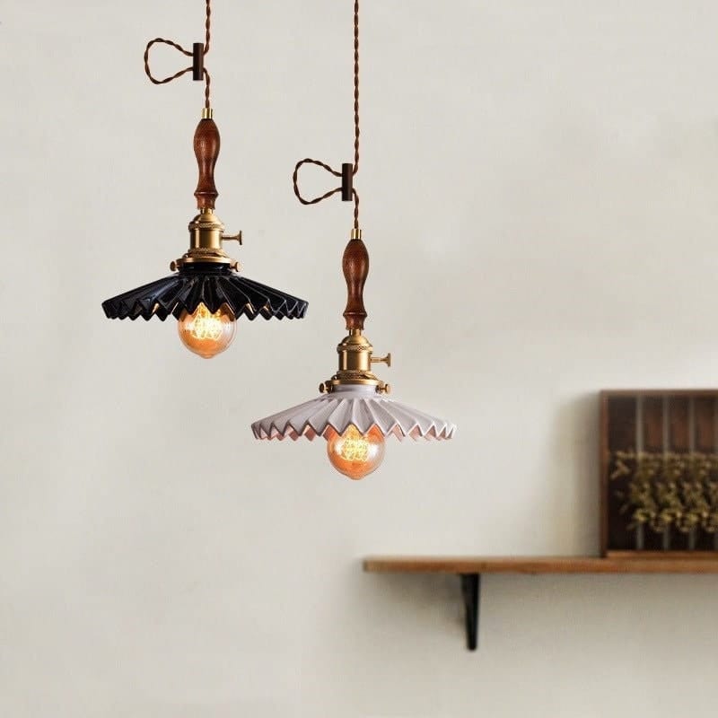 Liora | Art Deco Pleated Tutu Pendant LED Light in Glazed Ceramic - Bulb Included | Knesse