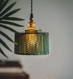 Liora | Glossy Green Glass Cylindrical Pendant Light in Art Deco Style, LED Bulb Included | Knesse