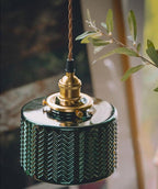 Liora | Glossy Green Glass Cylindrical Pendant Light in Art Deco Style, LED Bulb Included | Knesse