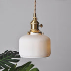 Kiyomi | Ceramic Ribbed LED Pendant Lamp in Short Japanese Cylinder Style with Bulb Included | Knesse