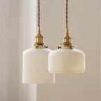 Kiyomi | Ceramic Ribbed LED Pendant Lamp in Short Japanese Cylinder Style with Bulb Included | Knesse